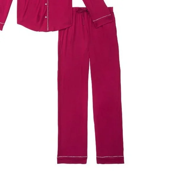 VS XS Regular 30" Inseam Modal PJ Set Red with Leopard Piping NWT - Picture 12 of 16